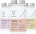 Vitruvin Beauty + Comfort Pack COQ10 200mg + Trans- Resσβερατρόλη 500mg + Κουρκουμίνη 500mg, Vegan, Μη ΓΤΟ, Γλουτένη-ελεύθερο, Ζελατίνη-ελεύθερο. Υγιεινό δέρμα, Ακούστε, αρθρώσεις και εγκέφαλος