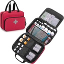CURMIO Pill Bottle Organizer Portable Medicine Bag, Lockable Prescription Bottle Storage for Pill Bottles, Vitamins, Medical Supplements for Home Storage and Travel, Red (Empty Medicine Bag)