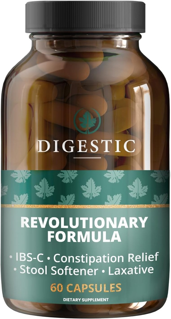 Digestic - Laxative for Constipation Relief, Stool Softener for IBS Σοβαρή και Ισχυρή Δυσκοιλιότητα 100% Φυσικό - 60 Κάψουλες - Cleanse Colon, Detox Cleanse, Gas and Bloating Stomach Relief for Adults