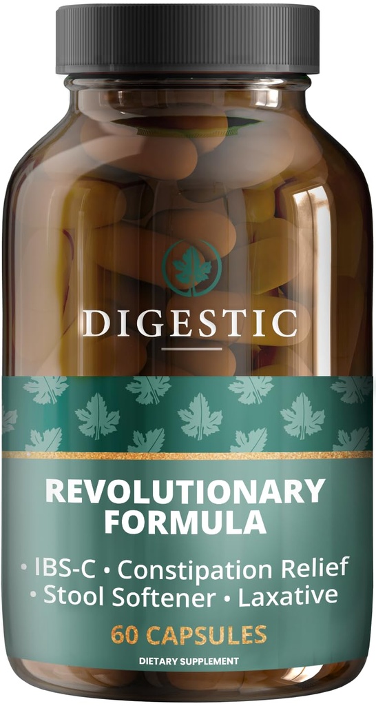 Digestic - Laxative for Constipation Relief, Stool Softener for IBS Σοβαρή και Ισχυρή Δυσκοιλιότητα 100% Φυσικό - 60 Κάψουλες - Cleanse Colon, Detox Cleanse, Gas and Bloating Stomach Relief for Adults