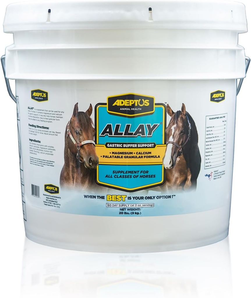 Adeptus Nutrition Allay Equine Supplement, Digestive Buffer w/Calcium & Magnesium, Calming Granular Formula w/Licorice, Prebiotic Base, Yeast Culture, Support for All Classes of Horses, 20 Lbs