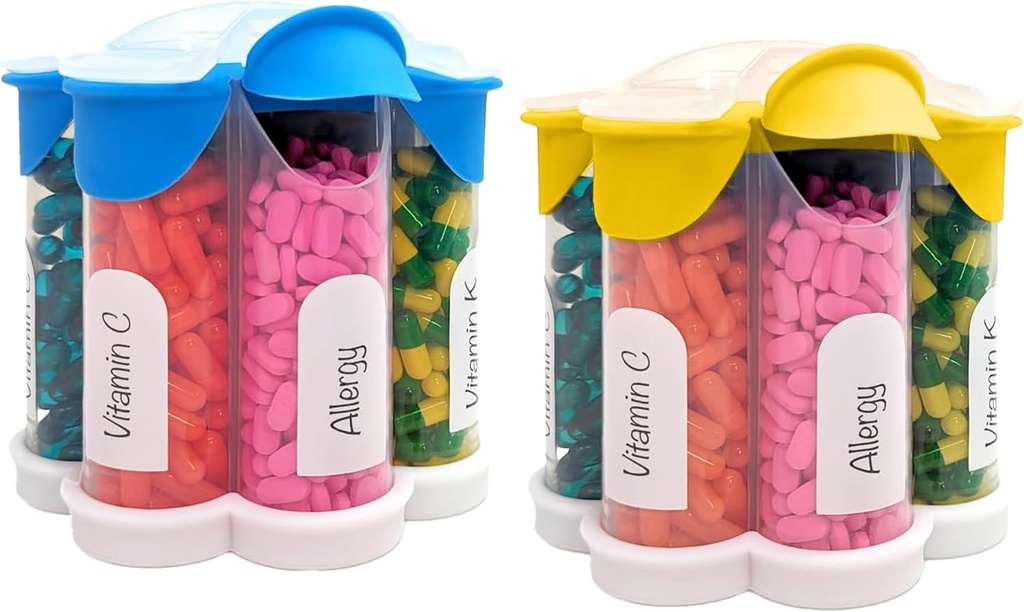 Extra Large Pill Organizer Καθημερινά, Weekly, Μηνιαία μπουκάλι συμπλήρωμα, χαριτωμένο Blossom Pill Dispenser με 7 XL διαμερίσματα (2 πακέτο Combo) (Φως μπλε και κίτρινο)