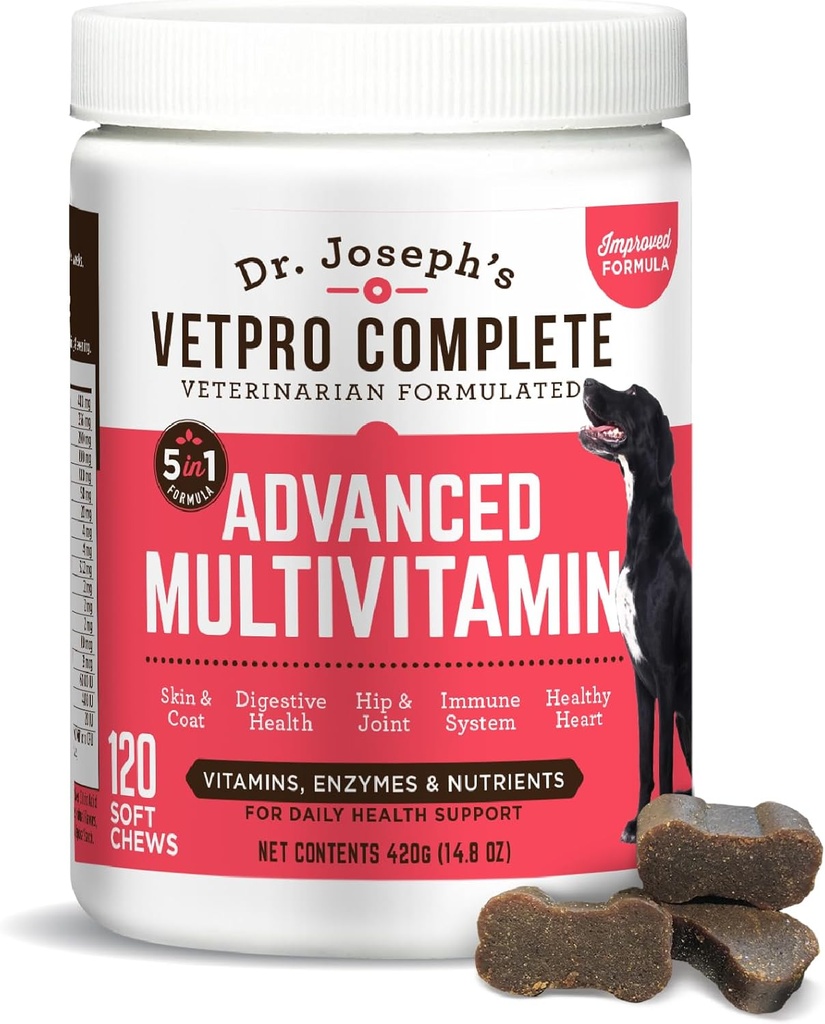 Dr. Joseph's VetPro Complete Multivitamin Dog Supplement, 120 Count (Large Dog 60 Day Supply), 5in1 Chew with Vitamins, Enzymes & Nutrients, Hip & Joint Health, ανοσοποιητικό σύστημα & Αλλεργία Υποστήριξη