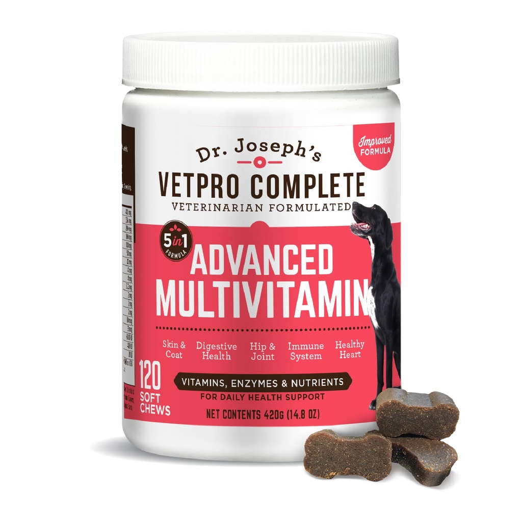 Dr. Joseph's VetPro Complete Multivitamin Dog Supplement, 120 Count (Large Dog 60 Day Supply), 5in1 Chew with Vitamins, Enzymes & Nutrients, Hip & Joint Health, ανοσοποιητικό σύστημα & Αλλεργία Υποστήριξη