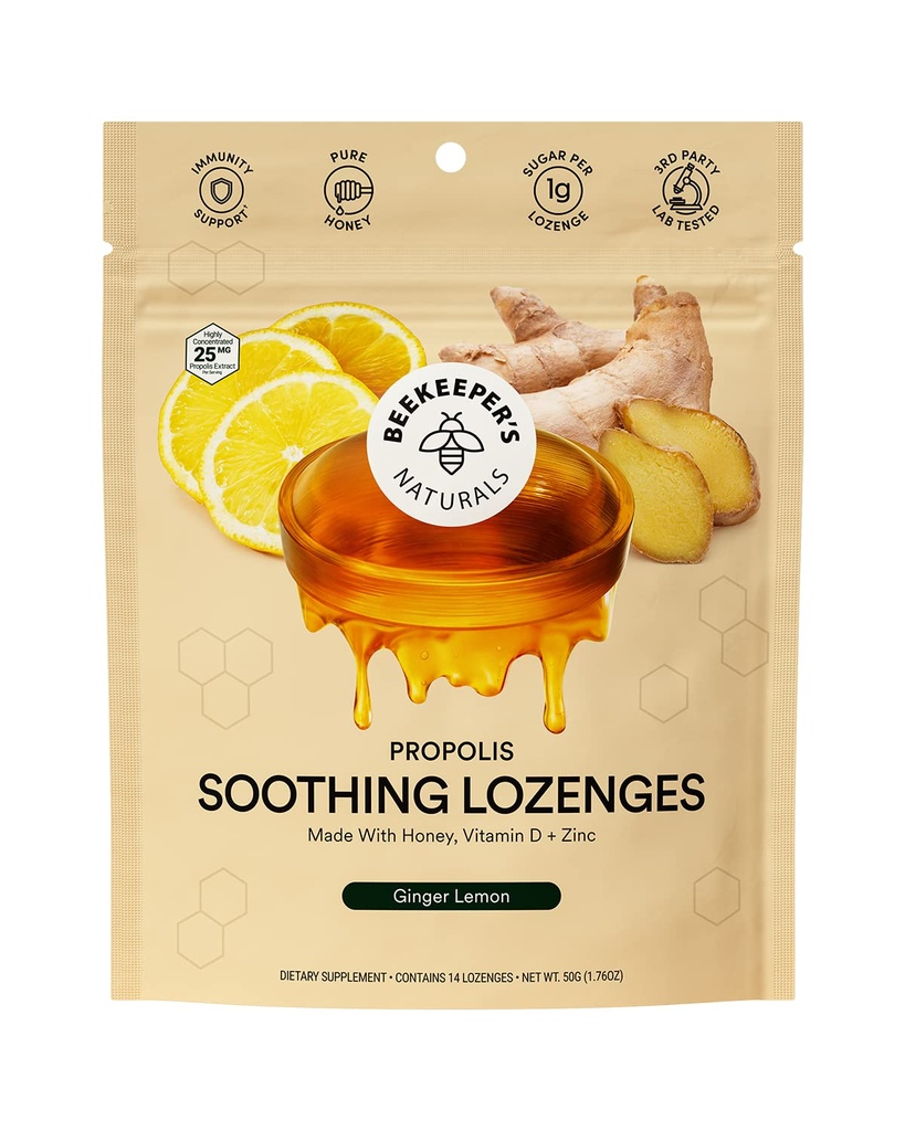 Μελισσοκομικά φυσικά Ginger Lemon Lozenges, 14 Ct
