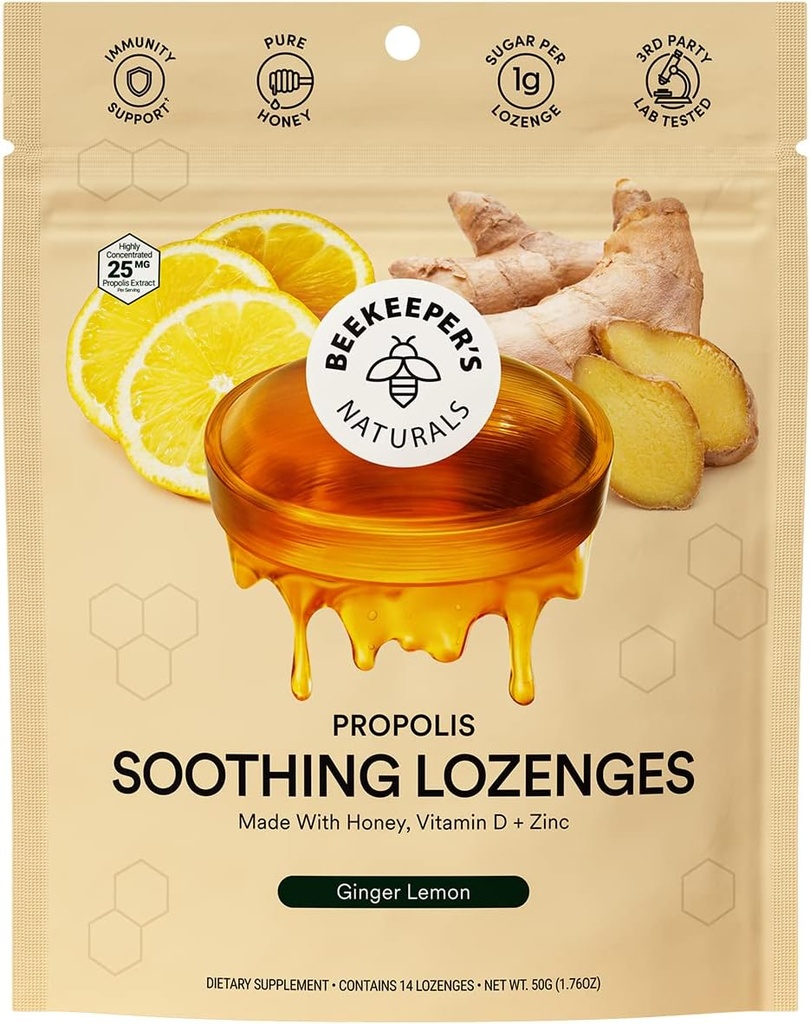 Μελισσοκομικά φυσικά Ginger Lemon Lozenges, 14 Ct