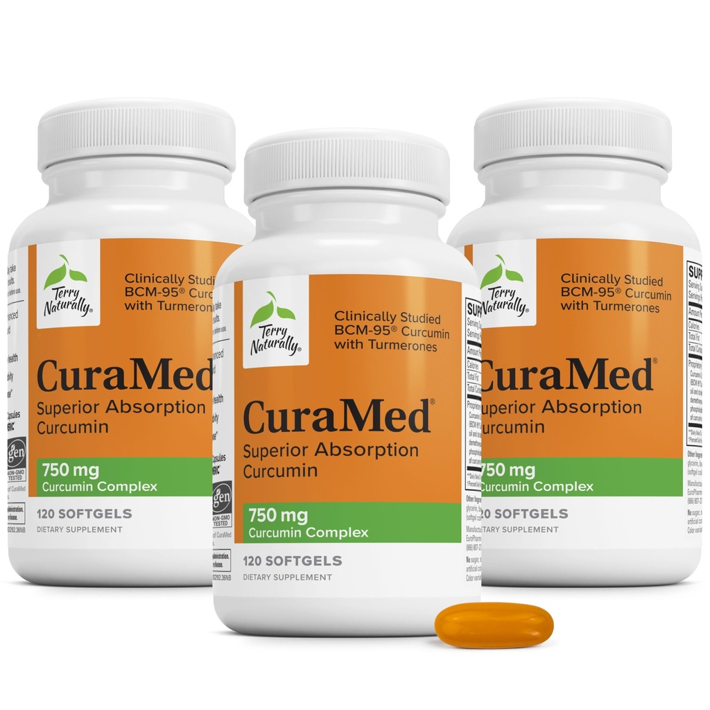 Terry φυσικά CuraMed 750 mg - Αντιοξειδωτικό συμπλήρωμα για τον εγκέφαλο και την καρδιά υγεία - συμπλήρωμα με υψηλής ισχύος Curcumin Complex - Νεφροί, ήπαρ και ανοσοποιητική υποστήριξη - 120 Softgels (πακέτο των 3)