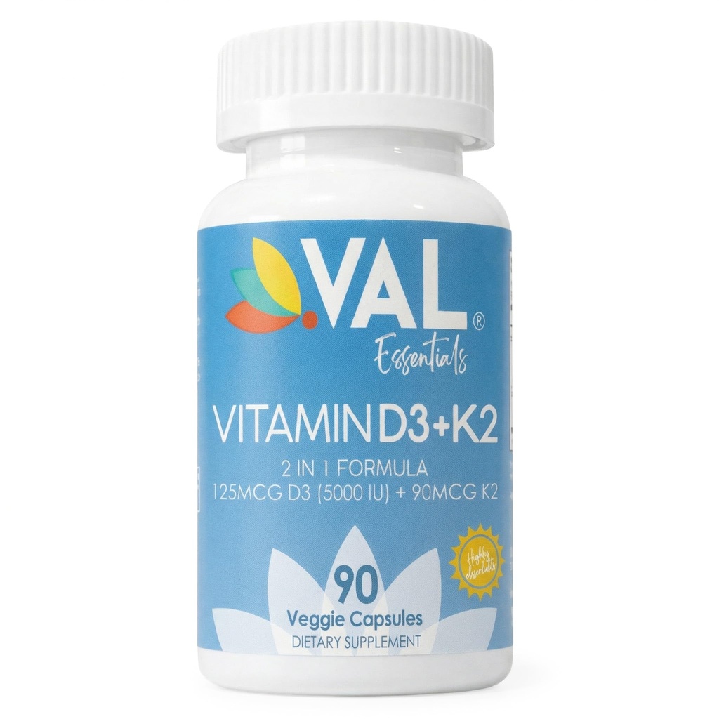 VAL Vitamin D3 + K2 (MK-7) 5000 IU & 90 mcg – Bone & Heart Health Support – High Potency, Non-GMO, Easy to Swallow – 90 Vegan Capsules – D3 K2 Supplement Made in USA