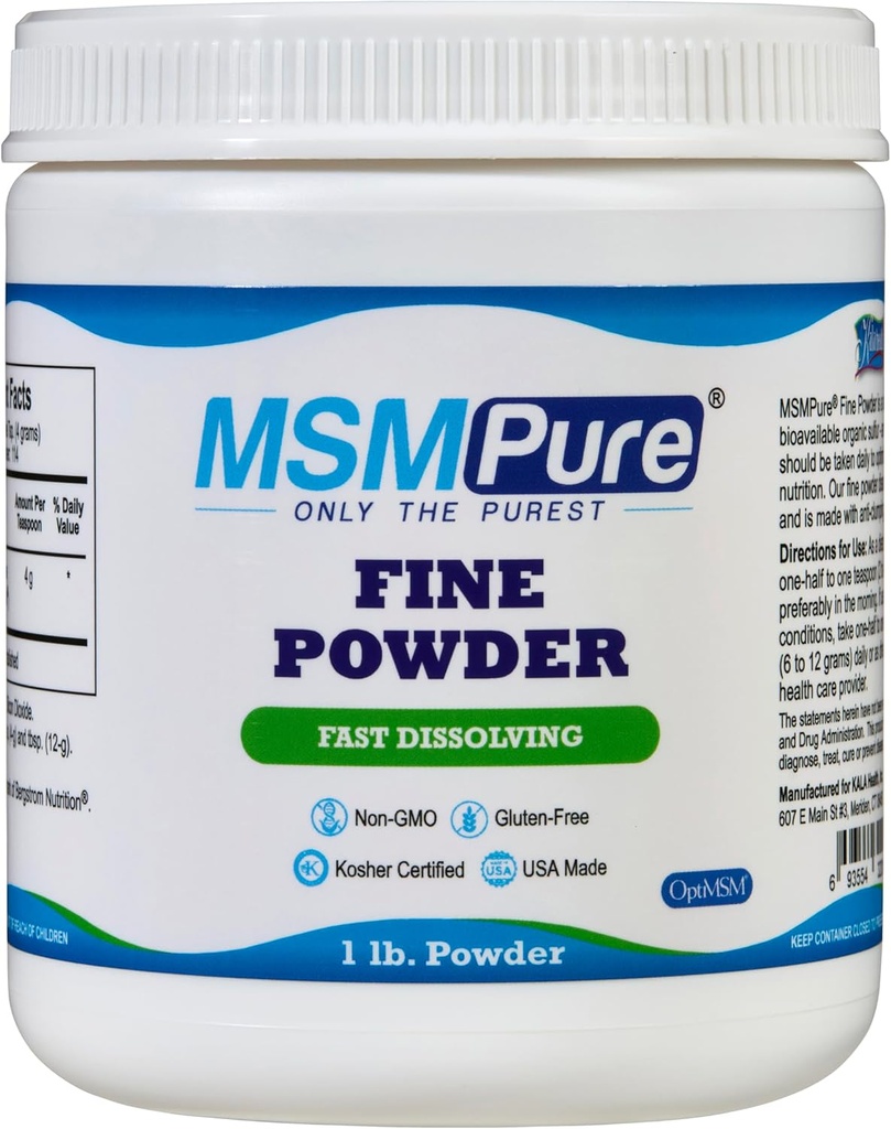KALA ΥΓΕΙΑ MSMPure Fast Dissolving Fine MSM σκόνη κρύσταλλα – US-Made MSM για κοινή υγεία, εμφάνιση του δέρματος, και Hair & Nail Support – 1 LB, Organic Sulfur