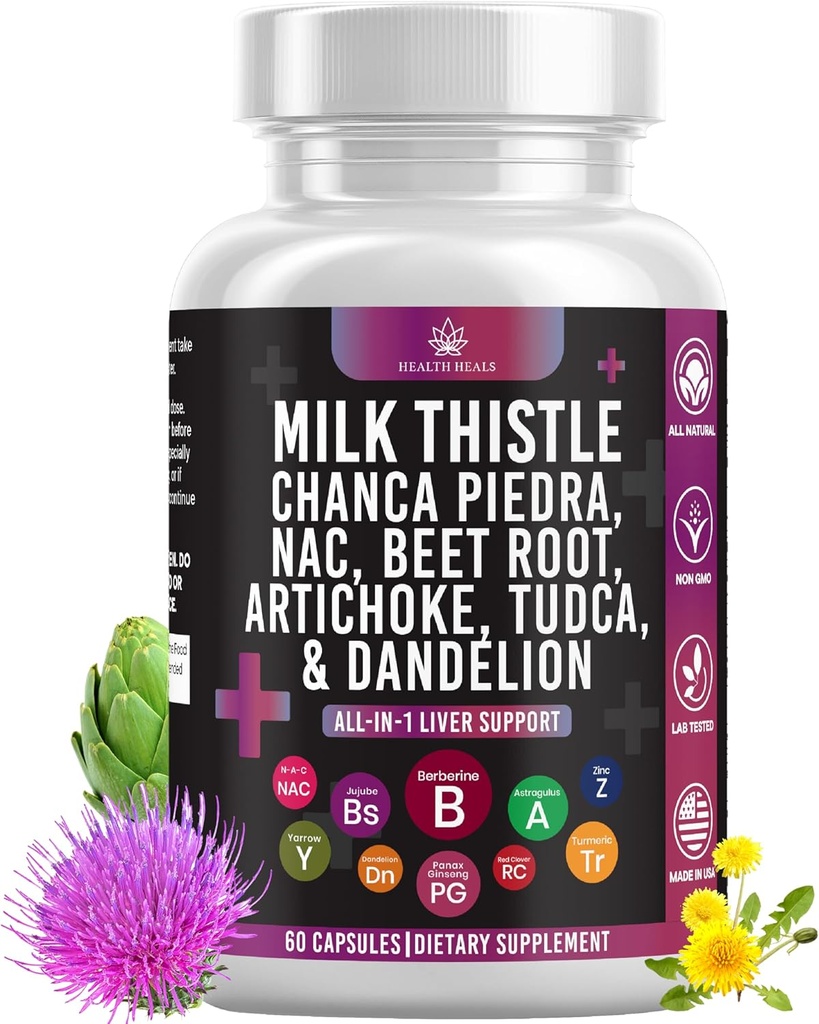 Γάλα γαϊδουράγκαθο NAC Chanca Piedra Beet Root Artichoke Dandelion Root-Συμπλήρωμα ήπατος Plus Astragalus TUDCA Choline & Ginger- 60 Count