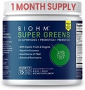 BIOHM Super Greens, Green Superfood Powder (8.5 Oz, 30 Servings) Αντιοξειδωτική Veggie Powder & Smoothie Mix, 34 Superfoods & Spirulina, Digestive Enzymes, Πρεβιοτικά και Προβιοτικά, Μικτή Γεύση Berry