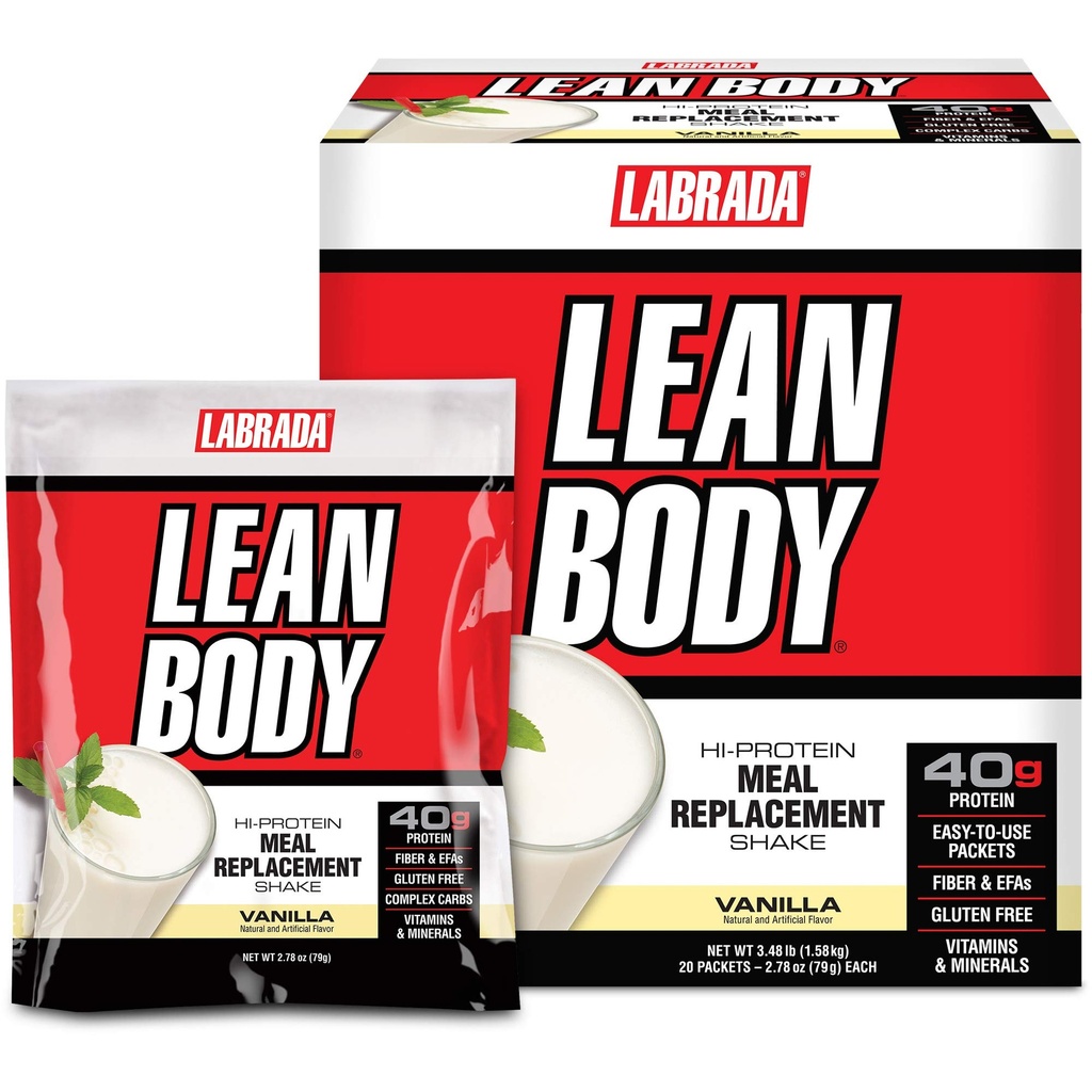 Lean Body MRP All-In-One Vanilla Meal Replacement Shake, 40g Protein, Whey Blend, 8g Healthy Fats & Fiber της EFA, 22 Βιταμίνες και Ορυκτά, Χωρίς τεχνητό χρώμα, Χωρίς Γλουτένη, (20 συσκευασίες)