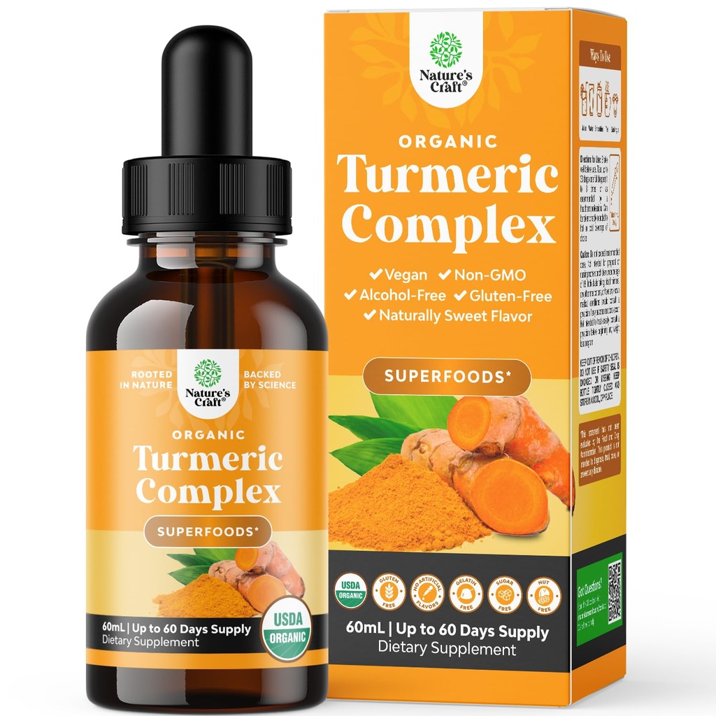 Βιολογικές Turmeric Υγρές σταγόνες για ενήλικες - Κουρκουμίνη κουρκουμίνη με Μαύρο Πιπέρι, Κανέλα & εκχύλισμα Ginger Υγρό για Κοινό Πόνος, Κινητικότητα & Φλεγμονή - Σταγόνες Κουρκουμίνης για Ανοσολογική Υποστήριξη - 60ml (2oz)
