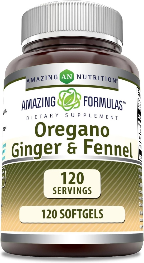 Amazing Formulas Oregano Oil with Ginger & Fennel Supplement | 120 Softgels | Non-GMO | Gluten-Free | Made in USA