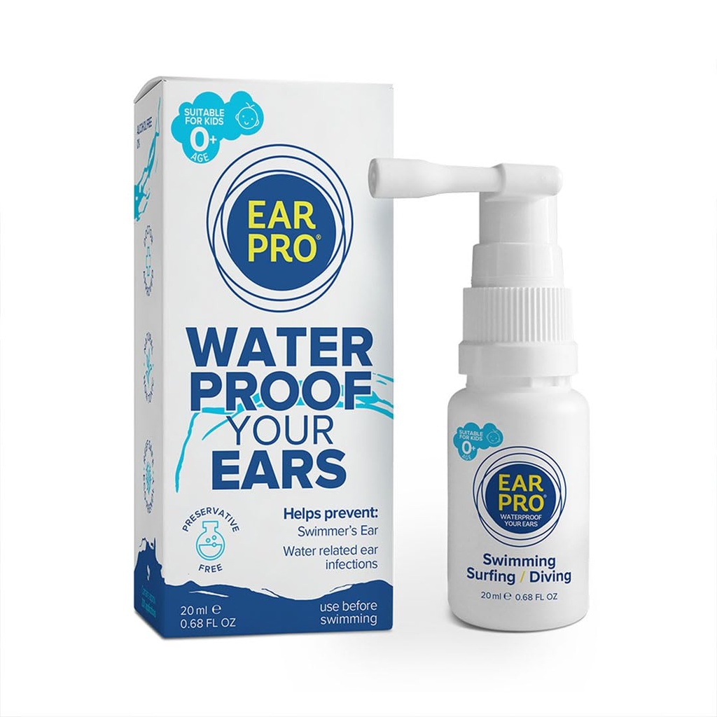 EarPro Natural Swimmer Ear Spray for Kids & Adults (20ml) – Αποκλείστε το νερό πριν Κολυμπήσετε, Surfing ή Κατάδυση - Αντικαταστήστε τα βύσματα αυτιού – Ασφαλής & Εύκολη Προστασία από Παγωμένο Νερό – 1 Pack, Έως 200 Sprays