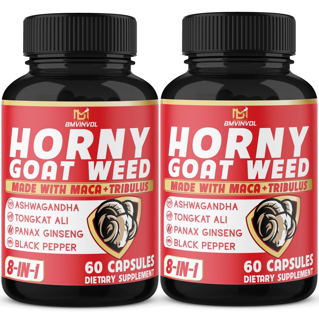 BMVINVOL (2 συσκευασίες) Horny Goat Weed Κάψουλες με Maca, Tribulus, Ginseng. Ashwagandha, Tongkat Ali - 8-σε-1 για την υποστήριξη ενεργειακών επιπέδων