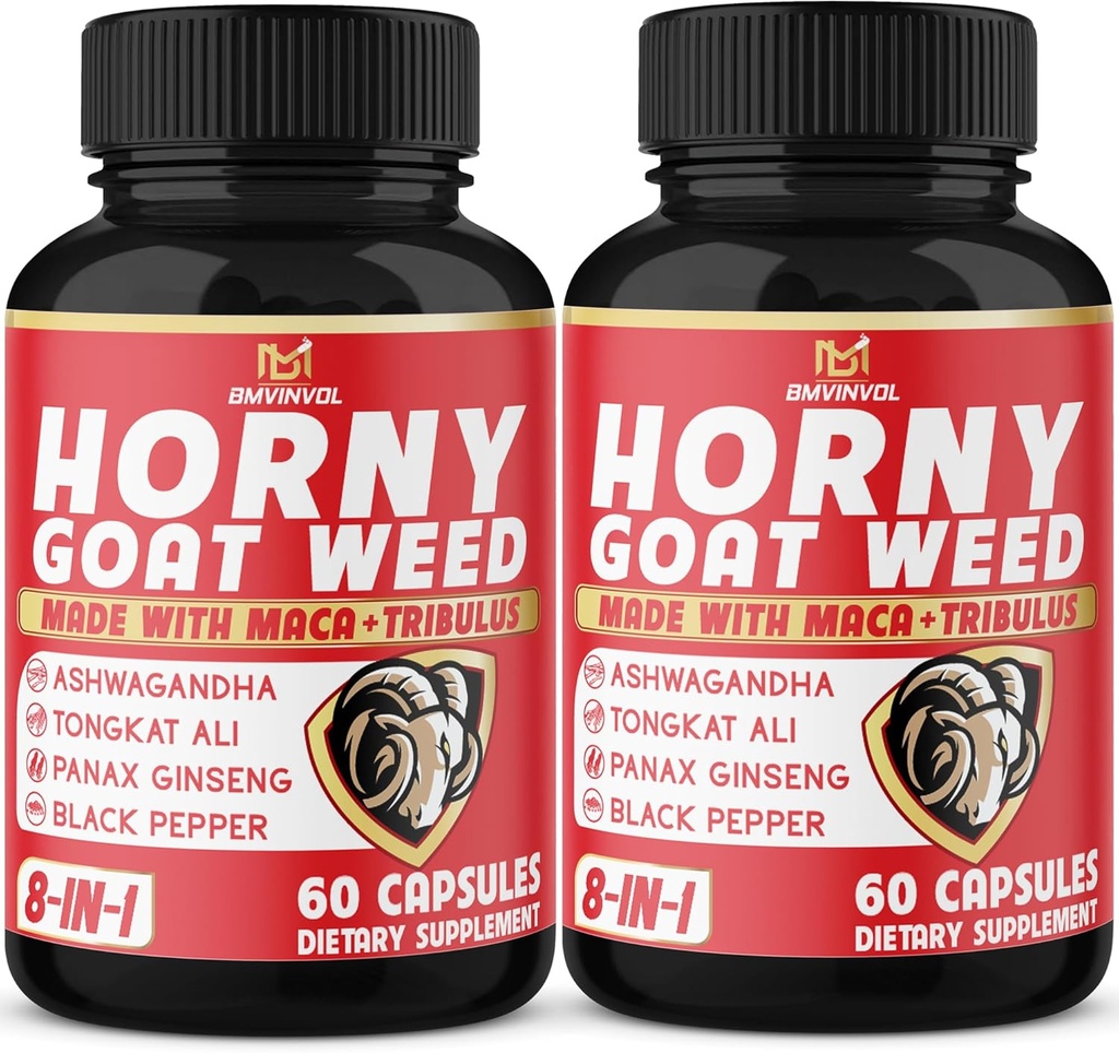 BMVINVOL (2 συσκευασίες) Horny Goat Weed Κάψουλες με Maca, Tribulus, Ginseng. Ashwagandha, Tongkat Ali - 8-σε-1 για την υποστήριξη ενεργειακών επιπέδων