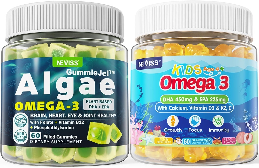 Vegan Omega 3 Gummies 1 συσκευασία + χωρίς ζάχαρη Omega 3 Gummies για παιδιά 2 πακέτο