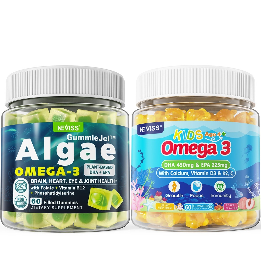 Vegan Omega 3 Gummies 1 συσκευασία + χωρίς ζάχαρη Omega 3 Gummies για παιδιά 2 πακέτο