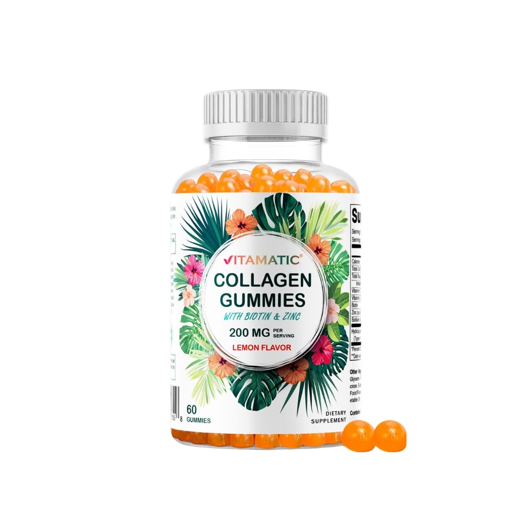 Vitamatic Hydrolyzed Collagen Gummies with Vitamin C, Zinc and Biotin, 200 mg - Υγιεινή υποστήριξη του δέρματος - 60 Gummies