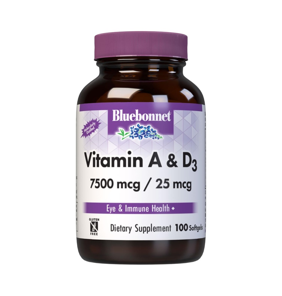 Διατροφή Bluebonnet Βιταμίνη Α & D35,000 IU/1,000 IU από τη βαθιά θάλασσα, το κρύο νερό, το ιχθυέλαιο - Για την υγεία των ματιών και την ανοσοποιητική λειτουργία* - Χωρίς γλουτένη - Χωρίς γαλακτοκομικά - Μοριακά Αποσταγμένο - 100 Softgel/Servings
