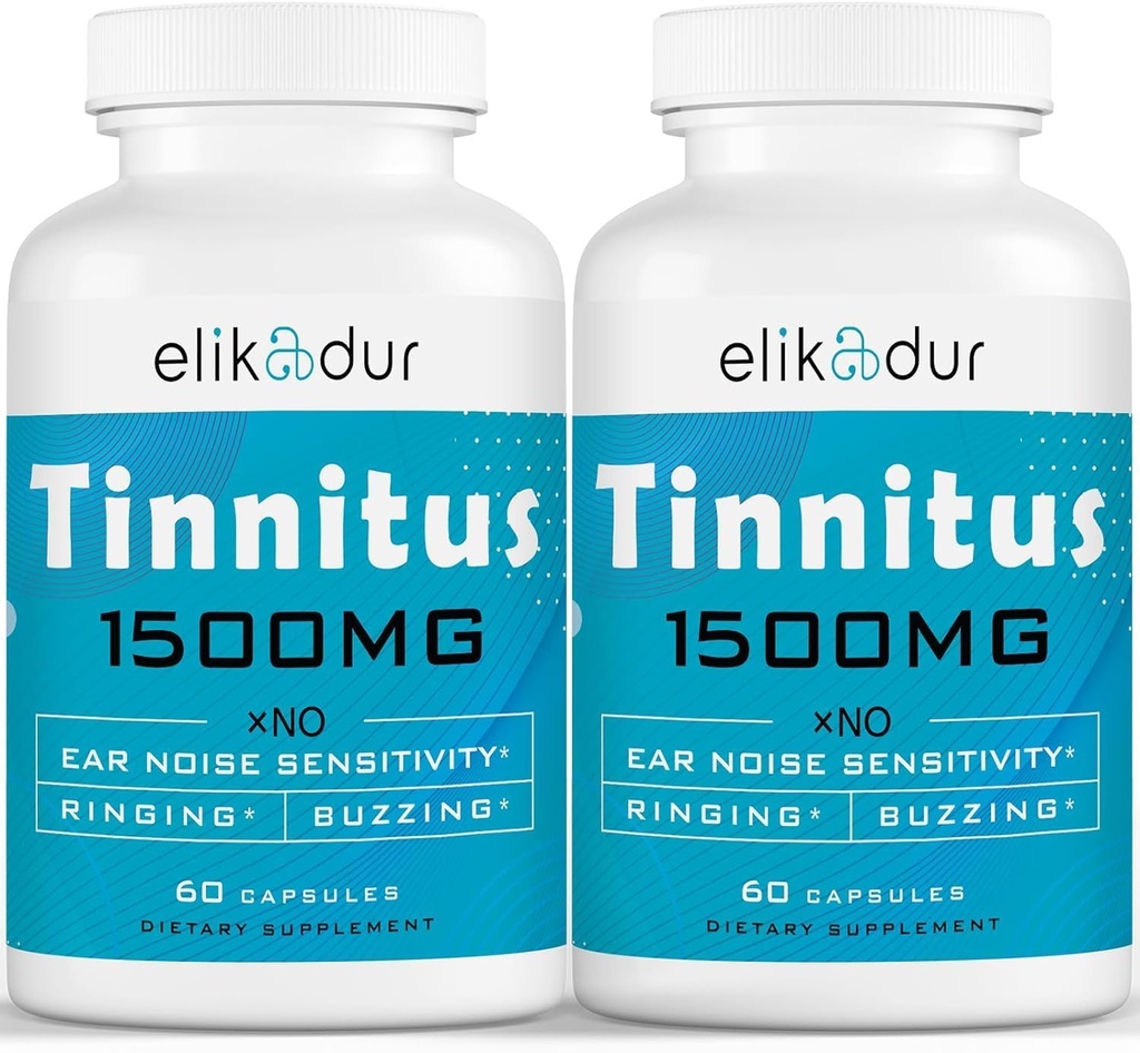 1500 MG Tinnitus for Ringing Ears, Tinnitus Supplement for Ear Ringing, Proprietary Herbal Blend, Ear Tinnitus for Women Men, (60 Caps, 2-Pack)