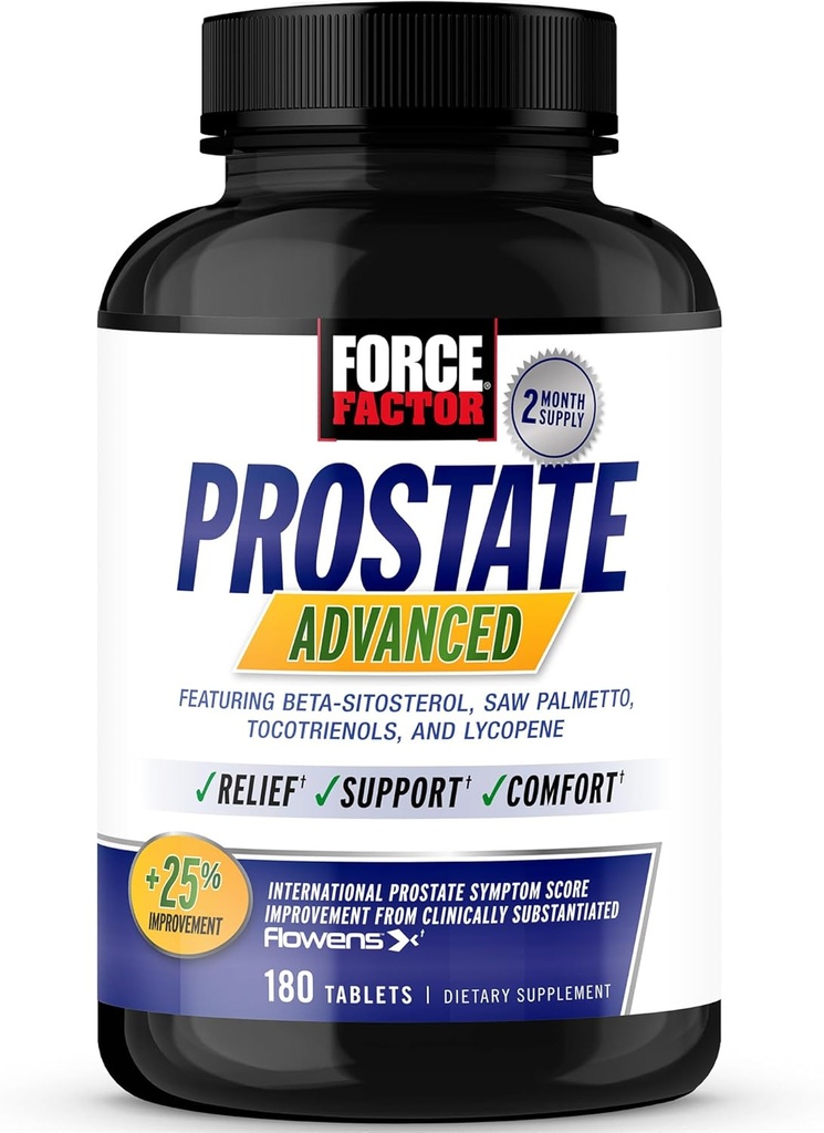 FORCE FACTOR Prostate Advanced, Health Supplement for Men for Reducing Nighttime Bathroom Trips, Bladder & Urinary Relief, with Saw Palmetto, Beta-Sitosterol, 180 Tablets (1-Pack)