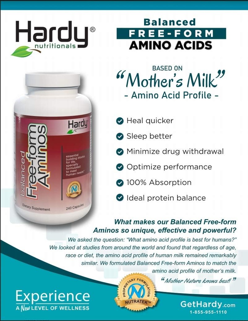 Balanced Free-Form Aminos - Amino Acids with The Profile of Human Milk, Contains The Essential Building Blocks for neurotransmitter and Hormone Health