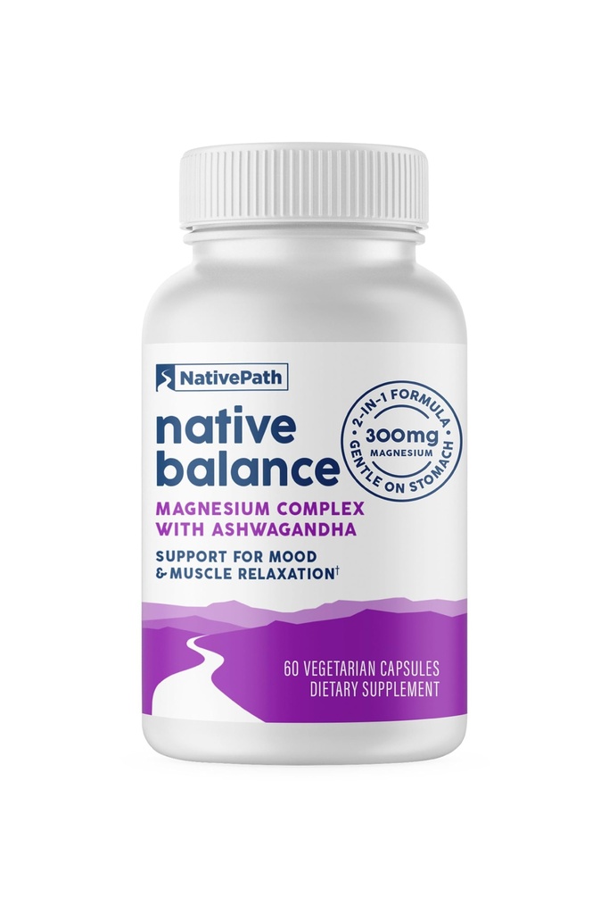 NativePath Native Balance Συμπλήρωμα μαγνησίου με Ashwagandha - Υψηλή απορρόφηση Aquamin Ocean-Sourced Formula - 60 κάψουλες
