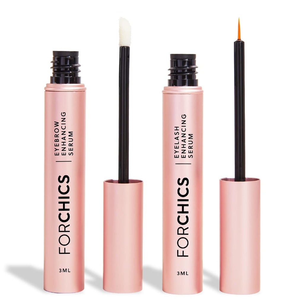Lash & Brow Grow Growth Bundle – Hormone-Free Enhancer for Longer Lashes & Fuller Brows – Vegan, Natural & Gentle Serum Duo for 24/7 Nourishment & Enhancement [2x 0.10 fl. oz / 3ml]