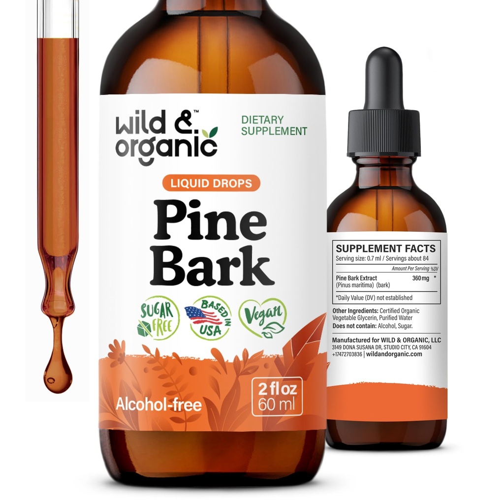Άγρια & οργανικά Pine Bark Extract Βάμμα - Αντιοξειδωτική Υποστήριξη - Συμπληρώματα Pinus Pinaster - Γαλλική Maritime Bark Liquid Drops - 2-Month Supply - Vegan, Αλκοόλ & Ζάχαρη-Free - 2 fl oz