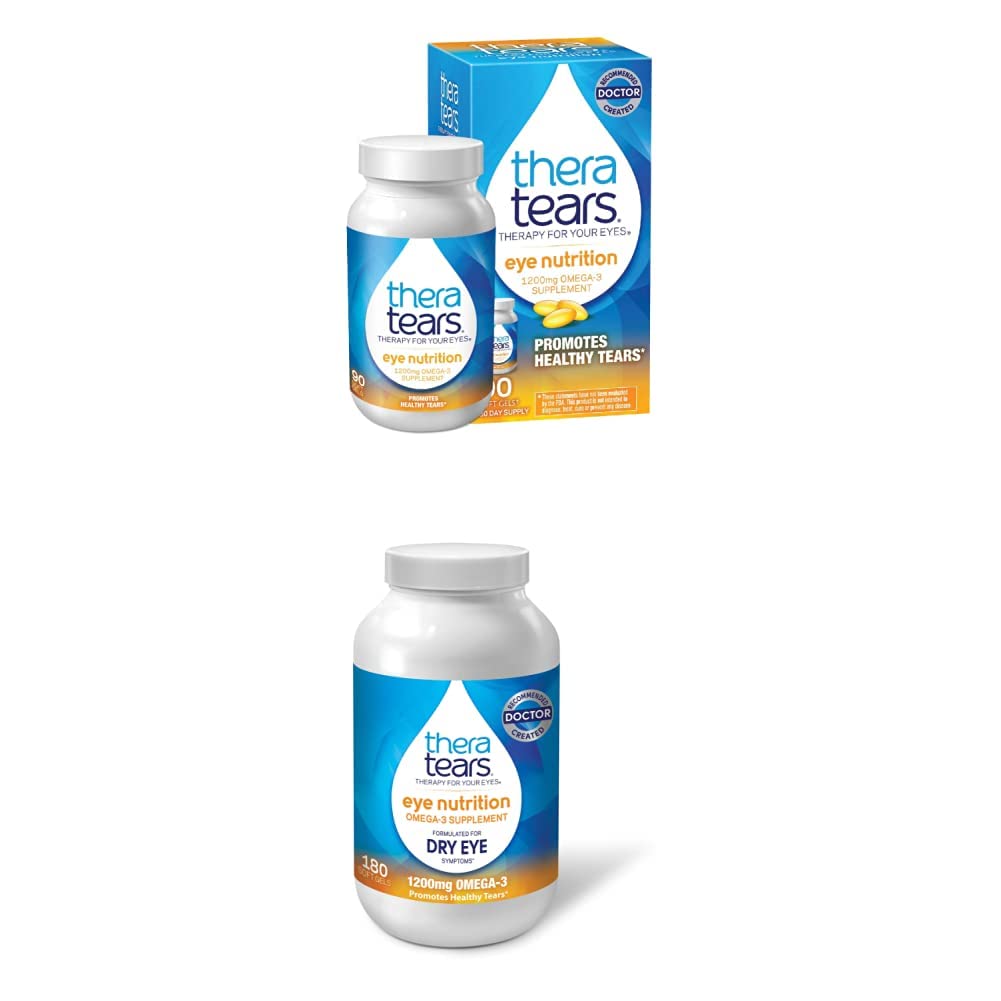 TheraTears 1200mg Omega 3 συμπλήρωμα για τη διατροφή των ματιών, οργανικό λιναρόσπορο Τριγλυκερίδια Fish Oil & VIT E,90 Count with Thera Tears 1200mg Omega 3 συμπλήρωμα για τη διατροφή των ματιών, & βιταμίνη Ε, 180 Count