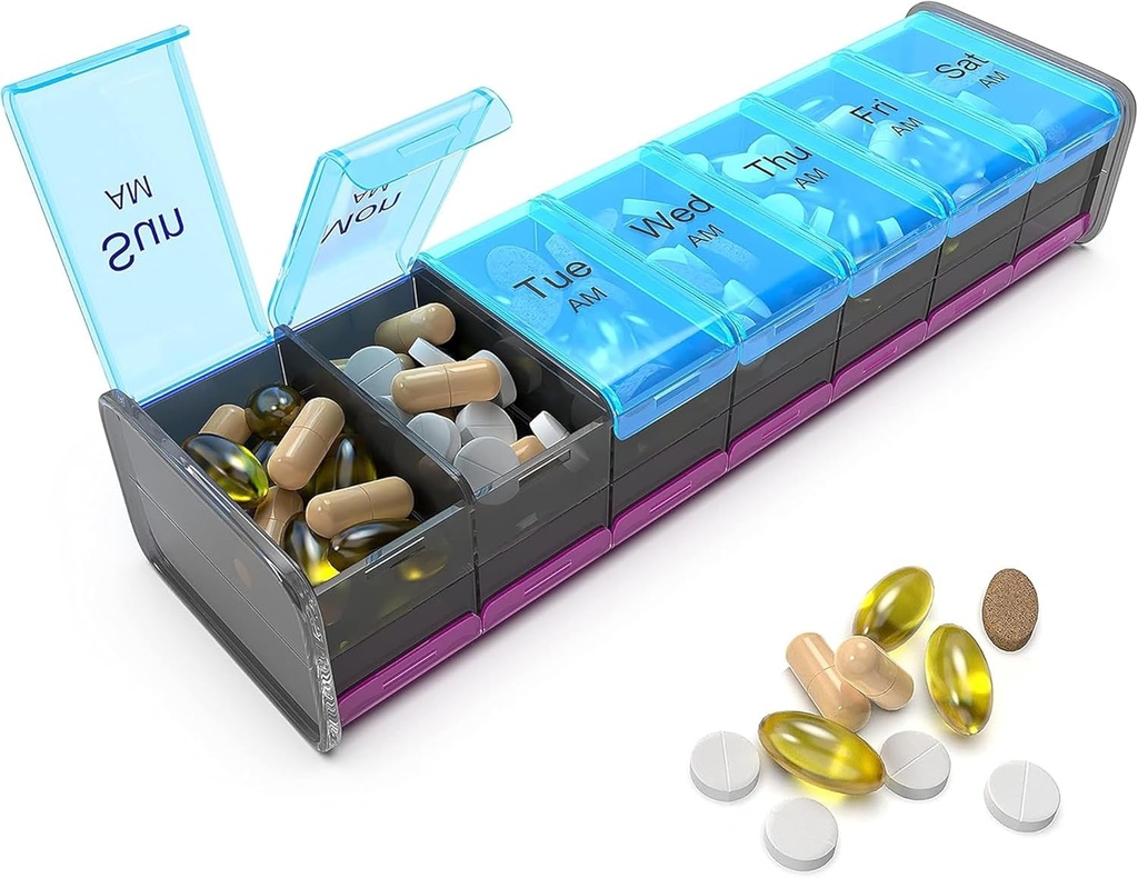 Extra Large Pill Organizer- XXL Pill Box 7 Day - Weekly Pill Organizer with AM PM Large Compartments Big Pill Case for Supplements Jumbo Pill Holder for Vitamins Τεράστια Ιατρική Organizer 2 φορές την ημέρα