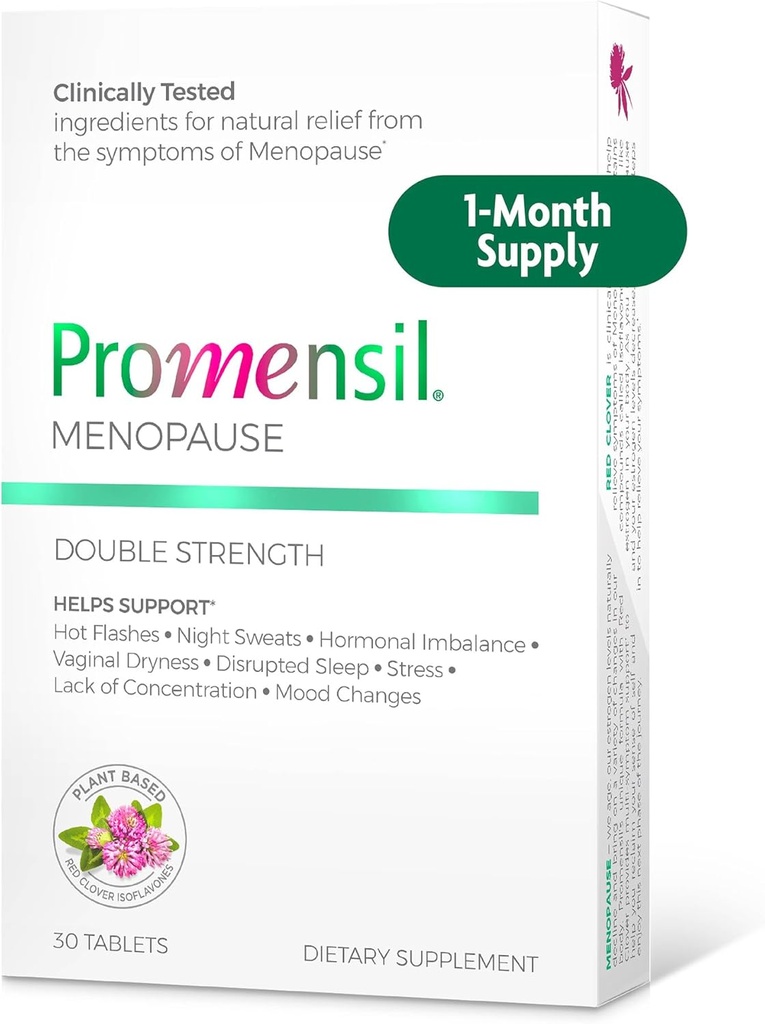 Promensil Εμμηνόπαυση Διπλή Δύναμη - Συμπληρώματα εμμηνόπαυσης για τις γυναίκες, Red Clover Isoflavones, Βοηθά Υποστήριξη Hot Flashs, Νυχτερινές Ιδρώσεις, Ανησυχία - 30 Κόμη
