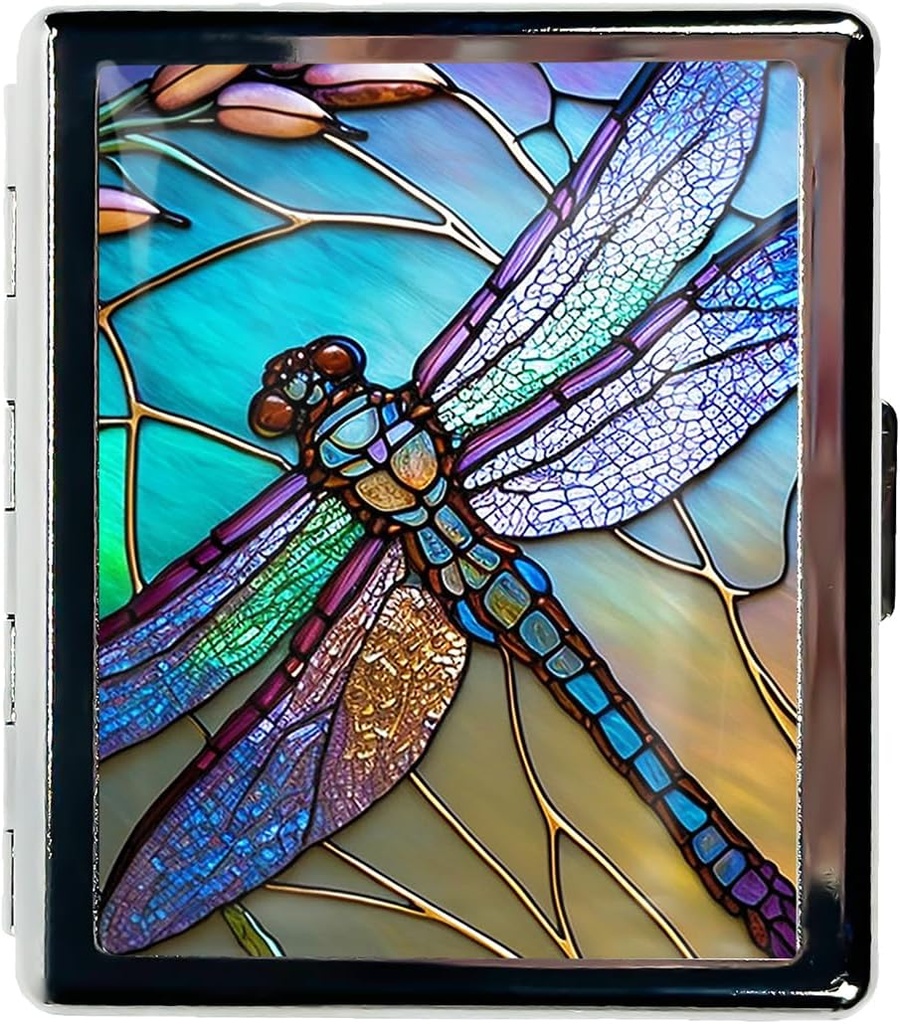 Travel Pill Organizer Small Pill Case for Purse Essentials 7 Days Cute Pill Box with Mirror Portable Pill Box for Pocket or Purse Pill Containe Travel Gifts (Art Dragonfly Stained Glass)