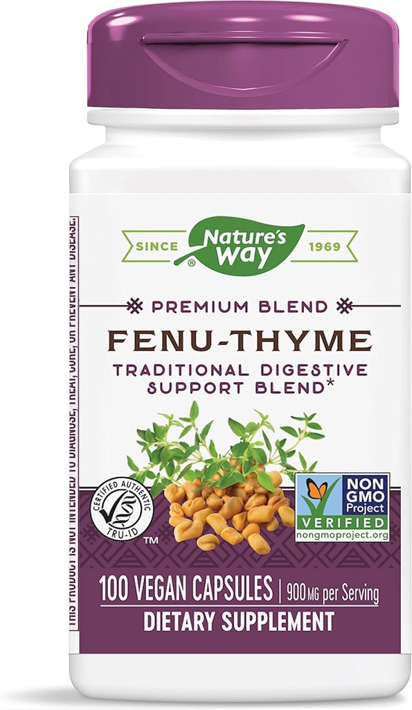 Nature's Way Fenu-Thyme - Traditional Digestive Support Blend* - 900 mg θυμάρι & μοσχοσίταρο ανά 2-Capsule Serving - Μη ΓΤΟ Project Επαληθευμένο & Γαλακτοκομικό Χωρίς - 100 Vegan Capsles