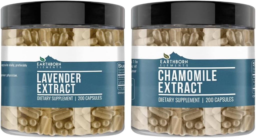 Earthborn Elements Chamomile Extract and Lavender Extract Bundle, 200 κάψουλες, καθαρό & μη αραιωμένο, χωρίς πρόσθετα