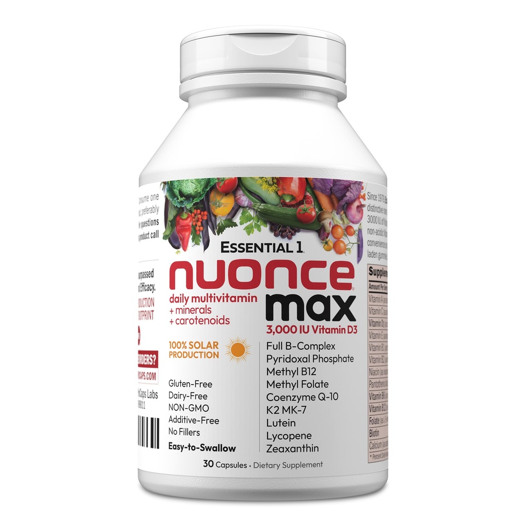 ANDREW LESSMAN Essential-1 nuonce max Multivitamin 3000 IU Βιταμίνη D3 30 Μικρά Καψάκια. 100 mcg Methyl B12. CoQ10 Lucopene Zeaxanthin. Υψηλή ισχύς. Χωρίς Πρόσθετα. Ultra- Mild One Καθημερινή Καψάκιο