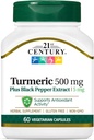 21st Century Turmeric 500 mg Plus Black Pepper Extract Vegetarian Capsules, 60 Count