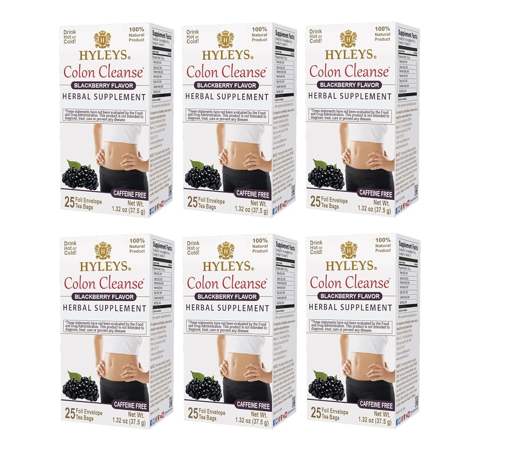 Hyleys Colon Cleanse Τσάι Blackberry Γεύση (6 Pack - 150 Τσάντες Τσάι Σύνολο)