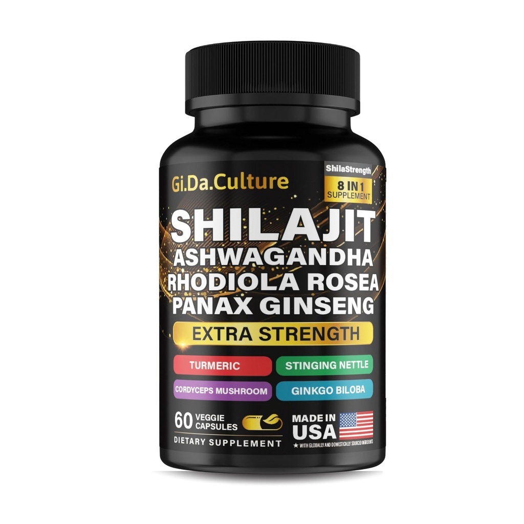 Shilajit Ashwagandha Rhodiola Rosea Panax Ginseng - για άνδρες και γυναίκες - κάψουλες Shilajit - 60 κάψουλες λαχανικών