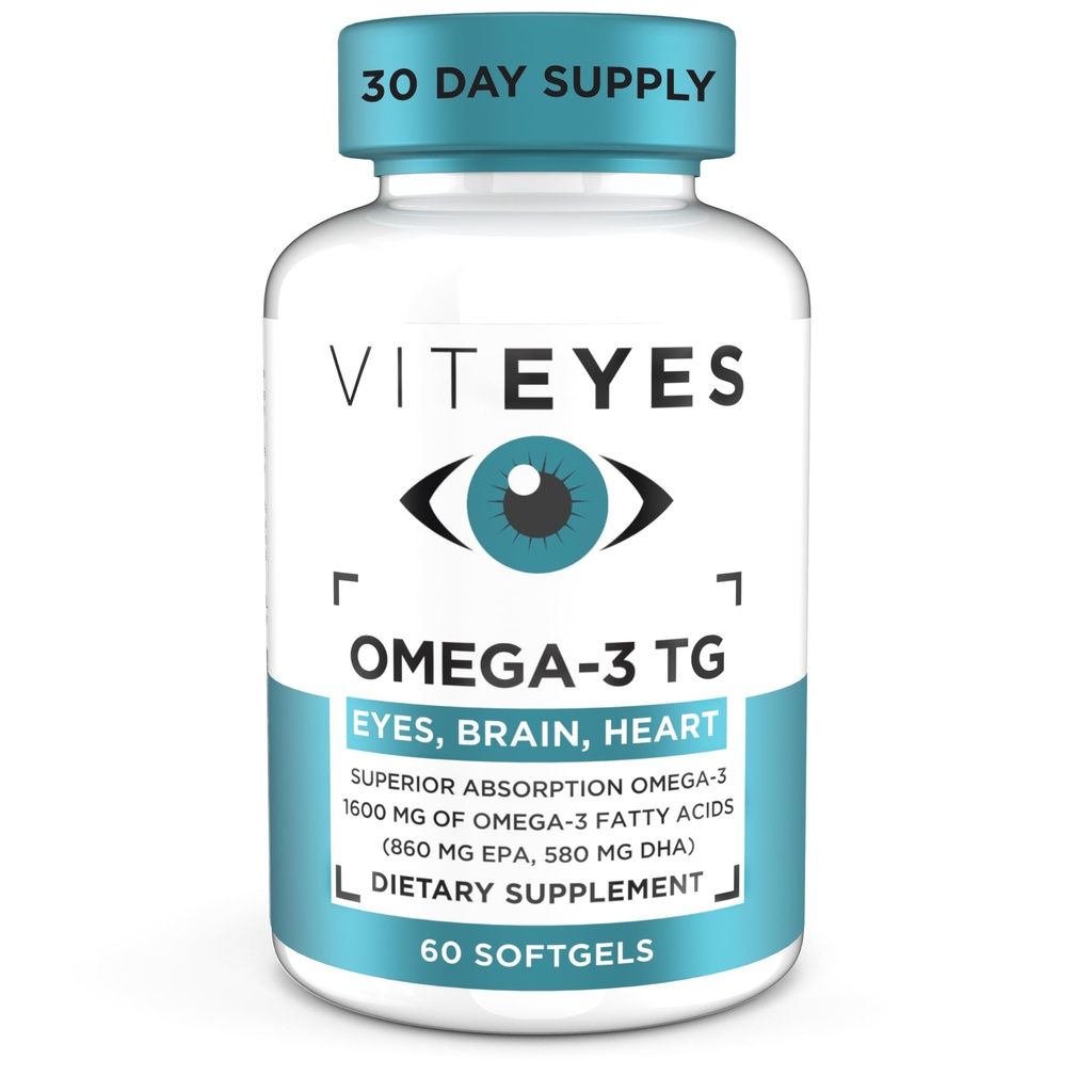 Viteyes Omega-3 TG υποστηρίζει την υγεία των ματιών και της καρδιάς, φυσικό τριγλυκερίδια Fish Oil Formula, σαφές, 60 μέτρα