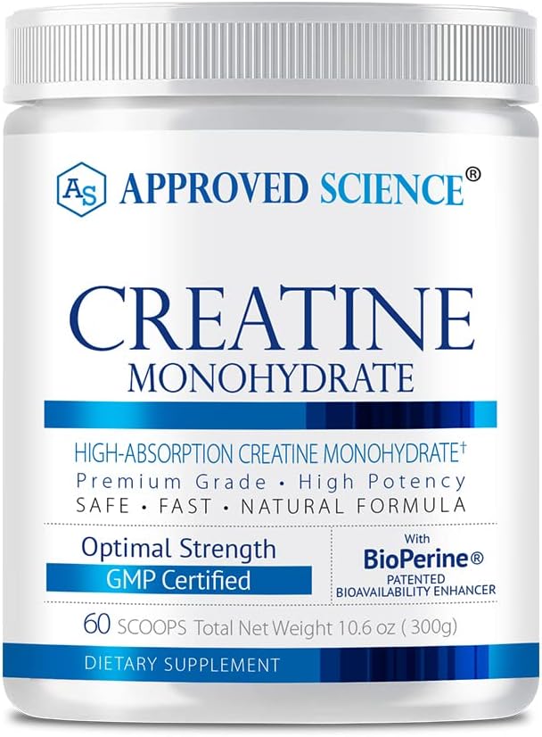 Εγκεκριμένη επιστήμη Creatine Monohydrate σκόνη με BioPerine - Υποστηρίζει Lean μυϊκή ανάπτυξη και ανάκτηση - 60 εξυπηρετήσεις - 5g ανά υπηρεσία - Unflavored - Μη ΓΤΟ, Vegan