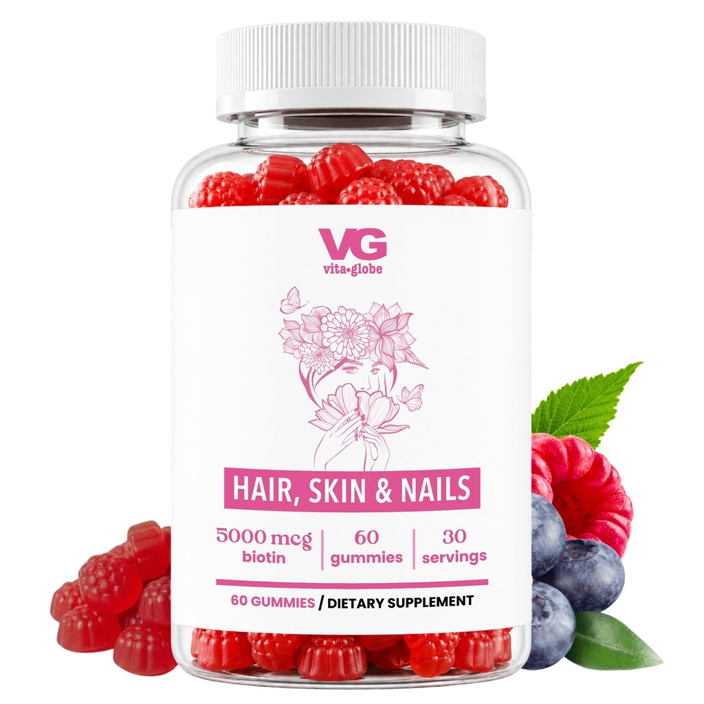 VITA GLOBE Μαλλιά, δέρμα & νύχια + Κολλαγόνο Gummies – 20mg με βιταμίνες A, C, D, E, B6 & Biotin 