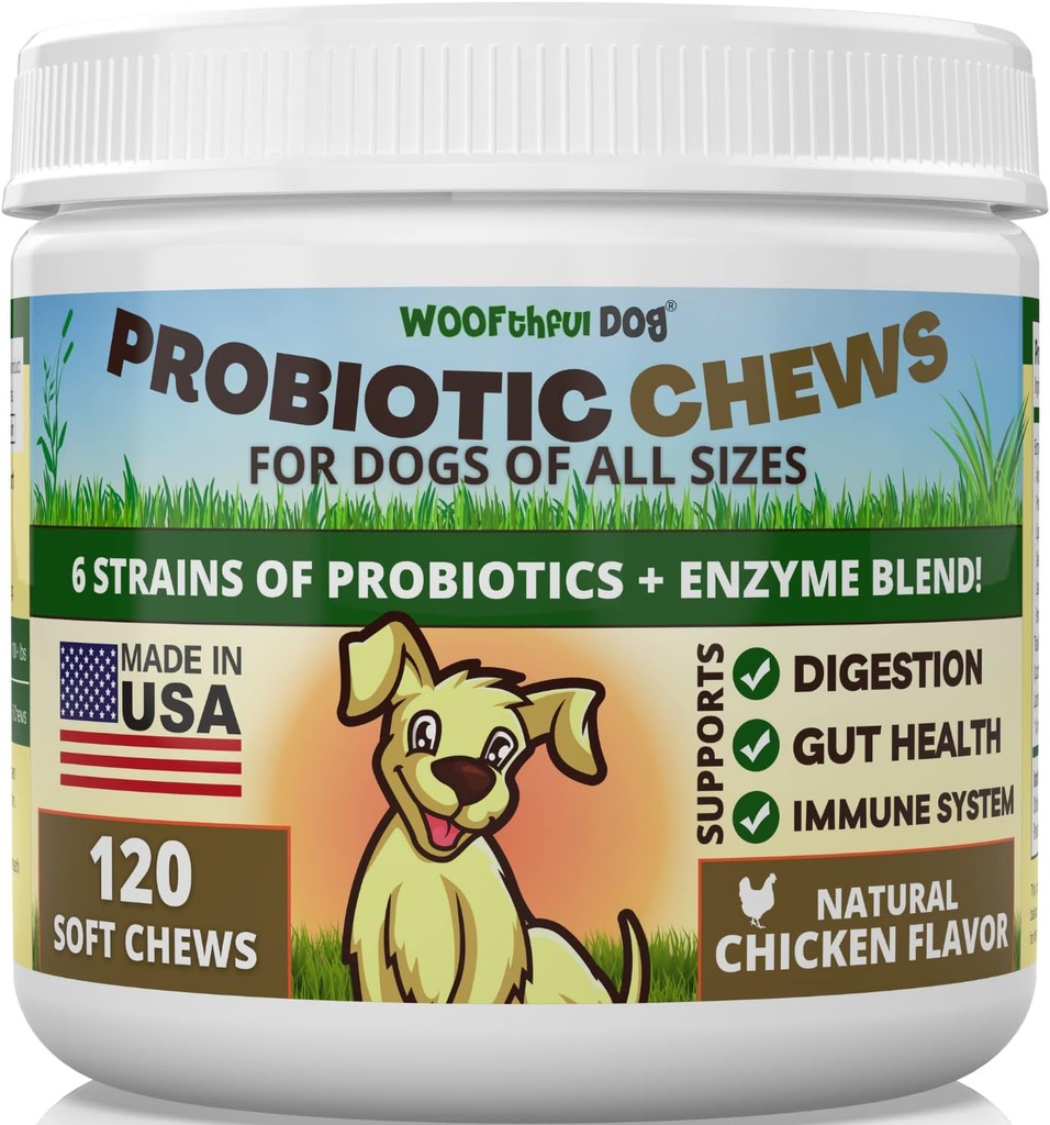 Probiotics for Dogs - Digestive Health, Gut Flora, Bowel Support, Immune System Support - Μαλακό συμπλήρωμα μάσημα για σκύλους 120 ct, Made in USA