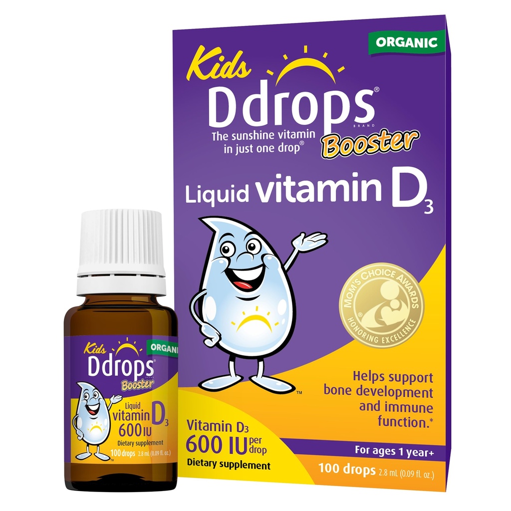 Drops Kids Booster 600IU 100 Drops - Καθημερινή Υγρή Βιταμίνη D για παιδιά. Χωρίς συντηρητικά, χωρίς ζάχαρη, χωρίς ΓΤΟ, με αλλεργία.