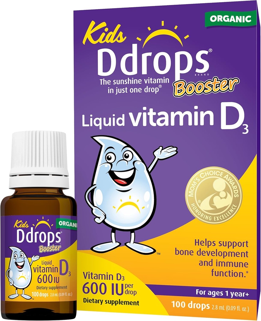 Drops Kids Booster 600IU 100 Drops - Καθημερινή Υγρή Βιταμίνη D για παιδιά. Χωρίς συντηρητικά, χωρίς ζάχαρη, χωρίς ΓΤΟ, με αλλεργία.