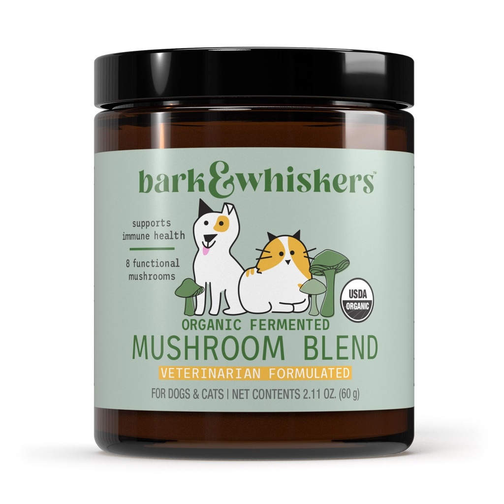 Dr. Mercola Bark & Whiskers Βιολογικό Ζυμωμένο Mushroom Blend - Cat & Dog Supplement - Supports Digestive & Immune Health - Δωρεάν από Πρόσθετα, Filler & Gluten - 2.11 oz. (60 Scoops)