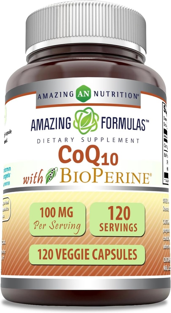 Amazing Formulas CoQ10 with BioPerine 100 Mg | Vegetarian Capsules Supplement | Non-GMO | Gluten-Free | Made in USA (1 Pack | 120 Count)