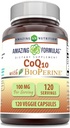 Amazing Formulas CoQ10 with BioPerine 100 Mg | Vegetarian Capsules Supplement | Non-GMO | Gluten-Free | Made in USA (1 Pack | 120 Count)